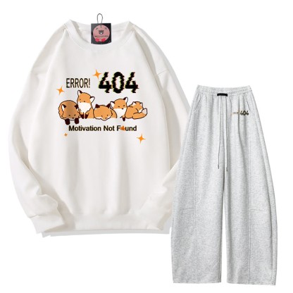 MODAKAWA ERROR 404: MOTIVATION NICHT GEFUNDEN: Fox-Grafik-Sweatshirt, weite Hose, zweiteiliges Set - White&Grey - 5XL - image 3