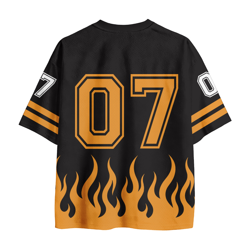 BETEN WARTEN VERTRAUEN Kreuz Feuer Nummer Grafik Vintage Mesh Jersey T-Shirt - image 3