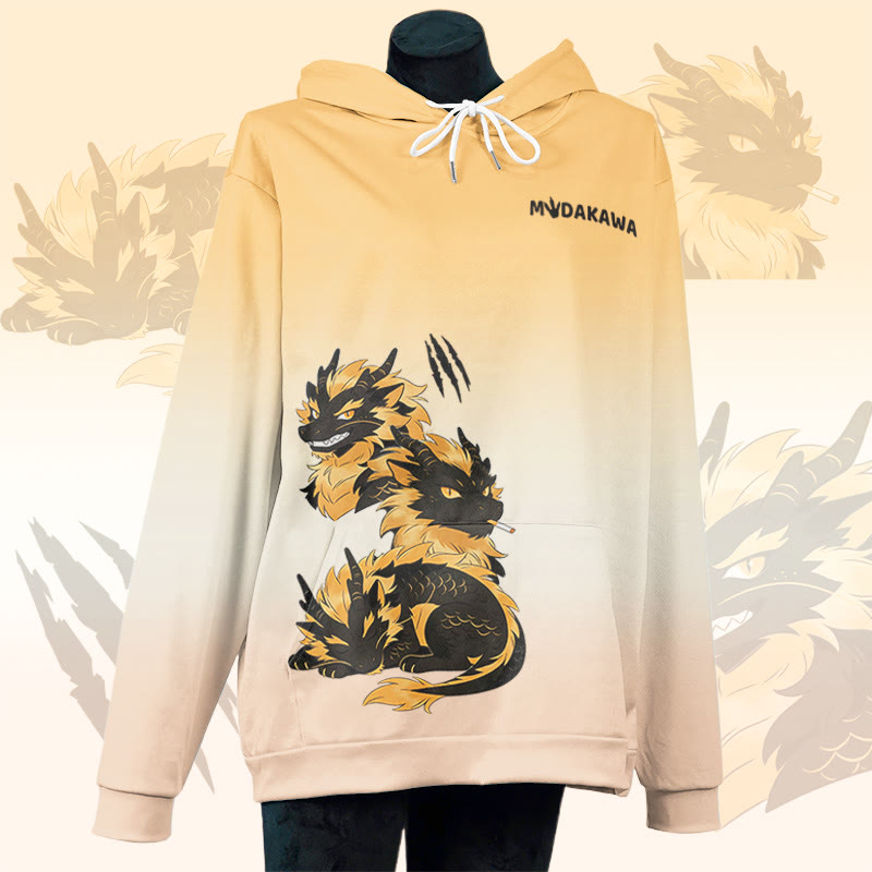 MODAKAWA Pullover-Hoodie mit rauchendem Drachen-Grafikprint - Yellow - 8XL - image 3