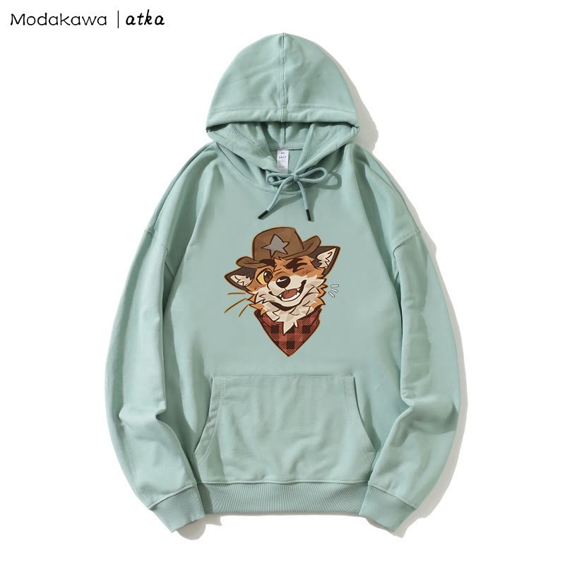 MODAKAWA X atka Cowboy Fox Winking Graphic Hoodie - Green - 5XL - image 3
