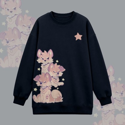 MODAKAWA X popipeko Oversized Sweatshirt mit verspieltem Welpenmotiv - Black - 3XL - image 5