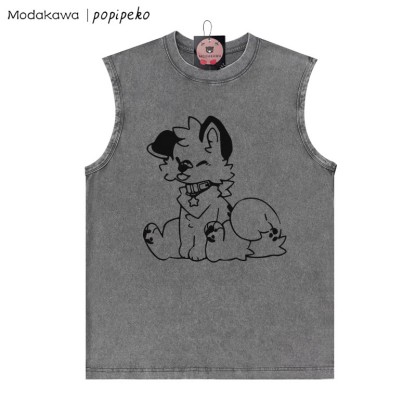 Unisex-T-Shirt mit Welpen-Grafik und herausgestreckter Zunge, Vintage-Waschung, ärmellos - Grau - 2XL - image 3