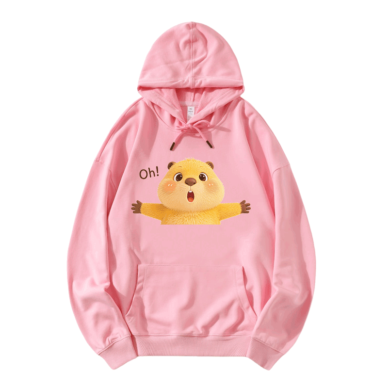 OH Capybara Grafik Modakawa Lockerer Baumwoll-Misch-Hoodie - Pink - 5XL - image 4