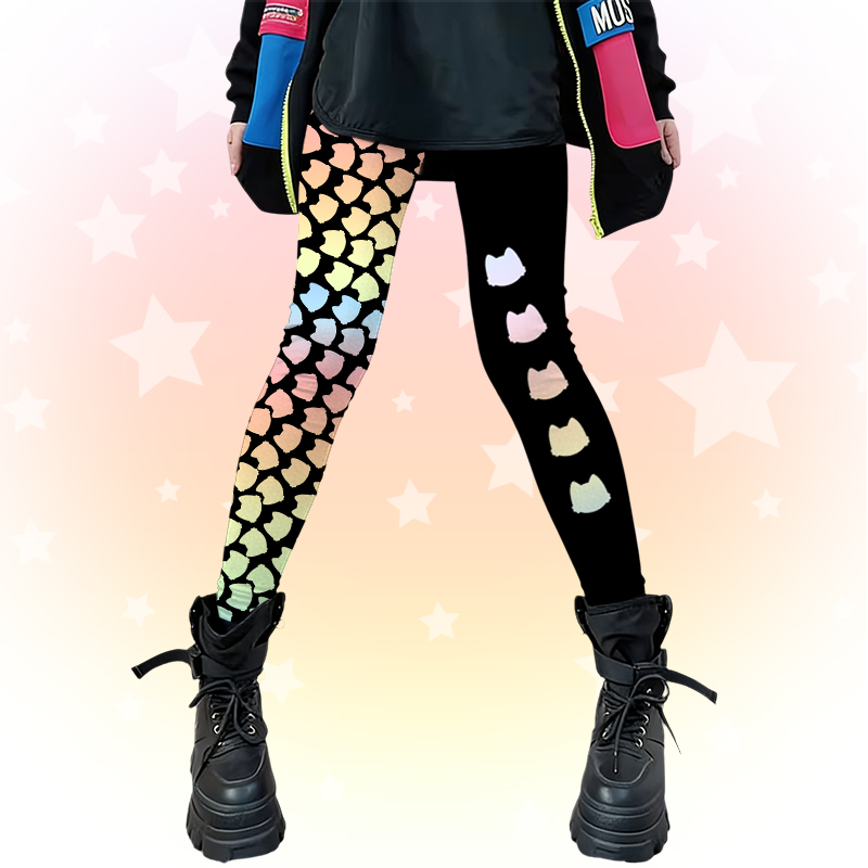  Modakawa Leggings mit Regenbogenkatzen-Modakawa- Farben -Stretch - Black - 4XL - image 2