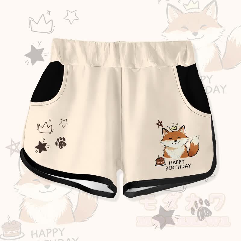 HAPPY zum Geburtstag, Smile Fox Cake Graphic Modakawa Shorts - Aprikose - 5XL - image 3