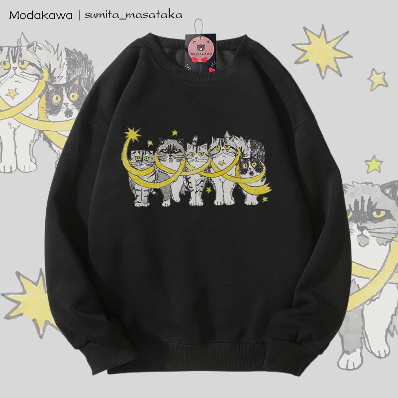 MODAKAWA X sumita_masataka Unisex-Sweatshirt mit Katzenmotiv „In Sterne gewickelt“ - Black - 5XL - image 5