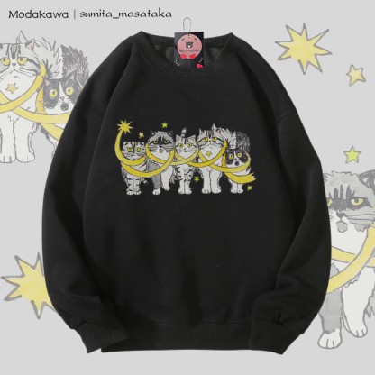 MODAKAWA X sumita_masataka Unisex-Sweatshirt mit Katzenmotiv „In Sterne gewickelt“ - Black - 5XL - image 5