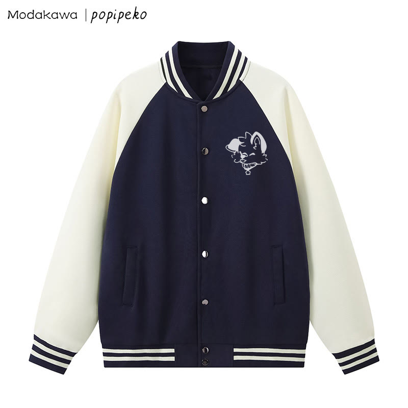 Baseballjacke mit Farben -Grafik und Welpenmotiv - Aprikose & Purpurblau - 5XL - image 5