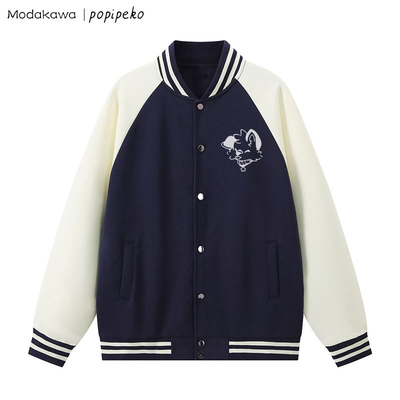 Baseballjacke mit Farben -Grafik und Welpenmotiv - Aprikose & Purpurblau - 5XL - image 5