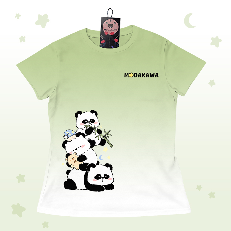 Modakawa-Outfit mit Farbverlauf-Panda-Grafik, Shorts mit Buchstabengrafik - Green T-shirt - 5XL - image 6