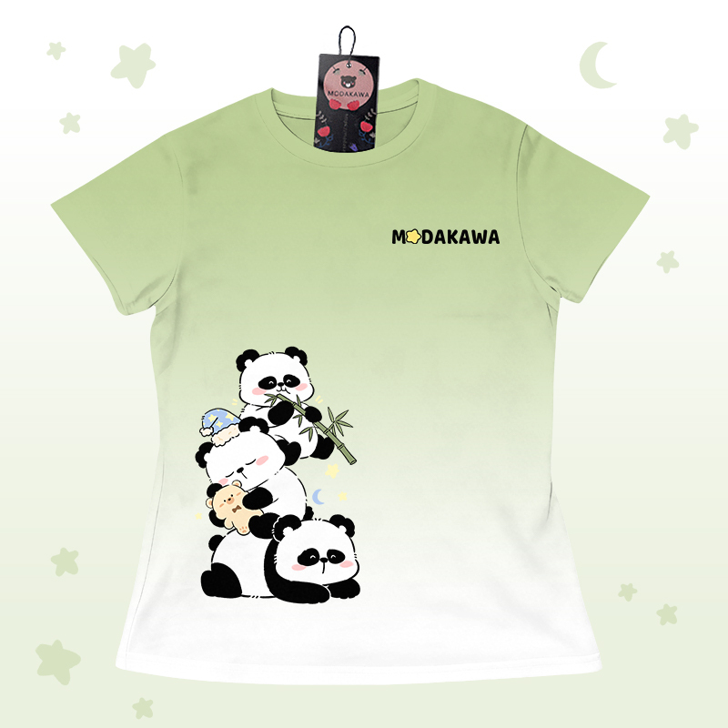 Modakawa-Outfit mit Farbverlauf-Panda-Grafik, Shorts mit Buchstabengrafik - Green T-shirt - 5XL - image 6