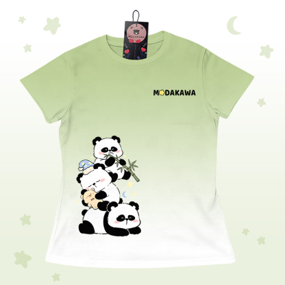 Modakawa-Outfit mit Farbverlauf-Panda-Grafik, Shorts mit Buchstabengrafik - Green T-shirt - 5XL - image 6
