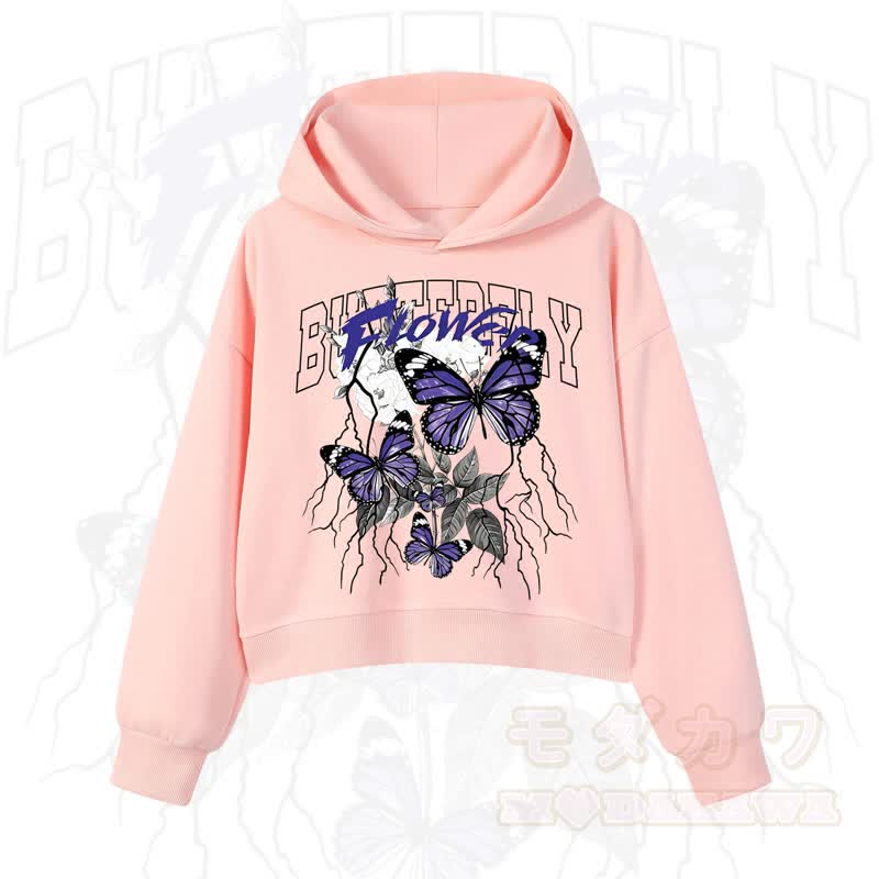 MODAKAWA BUTTERFLY FLOWER Cropped Cotton Hoodie - Rosa - 3XL - image 5