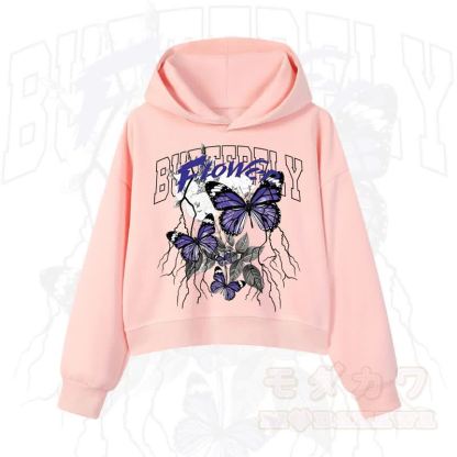 MODAKAWA BUTTERFLY FLOWER Cropped Cotton Hoodie - Rosa - 3XL - image 5