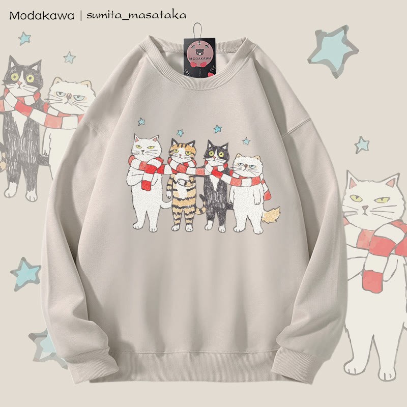 MODAKAWA X sumita_masataka Schal Sharing Katzen Grafik Unisex Sweatshirt - Light Beige - 5XL - image 3