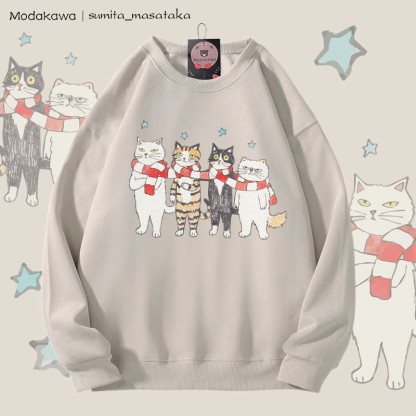 MODAKAWA X sumita_masataka Schal Sharing Katzen Grafik Unisex Sweatshirt - Light Beige - 5XL - image 3