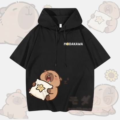 Modakawa Kurzarm-Hoodie mit Sleepy Capybara-Grafik - Schwarz - 3XL - image 3