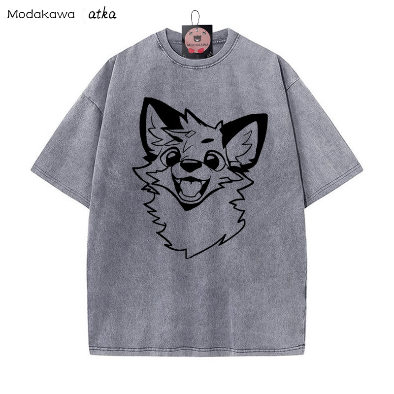 MODAKAWA X atka – Vintage-T-Shirt mit Fuchs-Print und verwaschenem Muster - Grey - 5XL - image 4