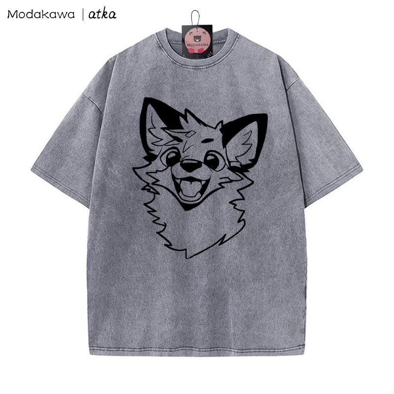MODAKAWA X atka – Vintage-T-Shirt mit Fuchs-Print und verwaschenem Muster - Grey - 5XL - image 4