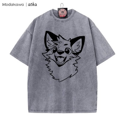 MODAKAWA X atka – Vintage-T-Shirt mit Fuchs-Print und verwaschenem Muster - Grey - 5XL - image 4