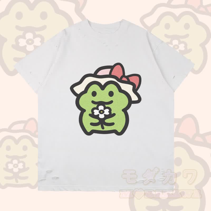 Flower Frog Graphic Modakawa Ripped T-Shirt - Weiß - 2XL - image 5