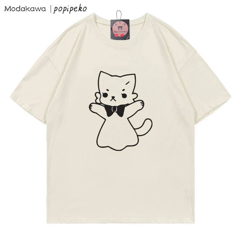 MODAKAWA X popipeko Kitty Print T-Shirt - Beige - 5XL - image 1