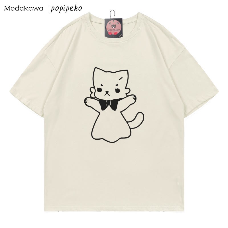 MODAKAWA X popipeko Kitty Print T-Shirt - Beige - 5XL - image 1