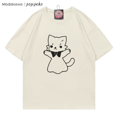 MODAKAWA X popipeko Kitty Print T-Shirt - Beige - 5XL - image 1