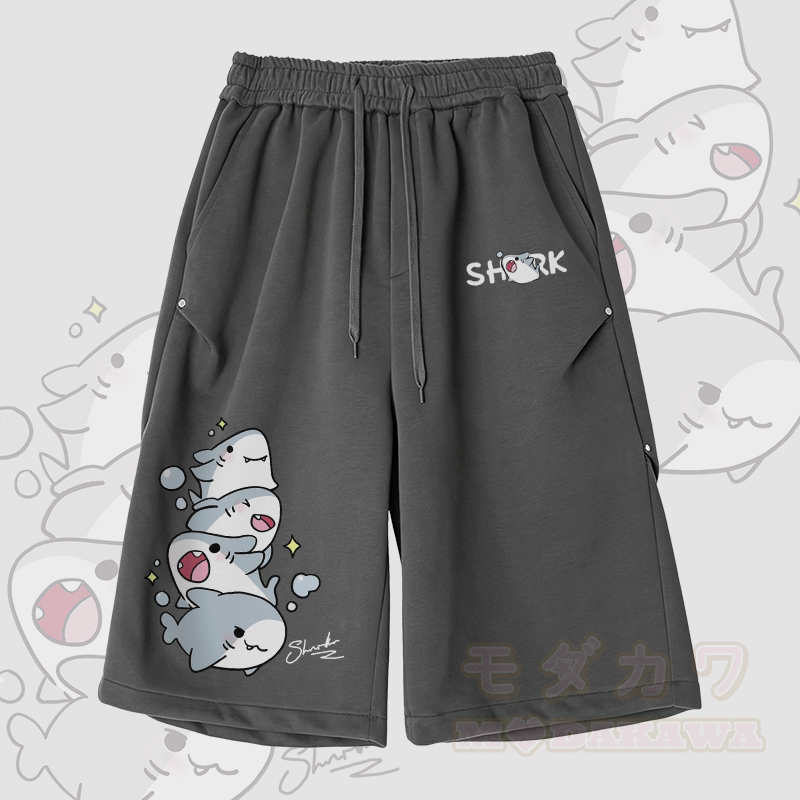 Modakawa Wide Leg Cropped Pants mit Hai-Motiv - Dunkelgrau - 2XL - image 9