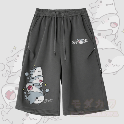 Modakawa Wide Leg Cropped Pants mit Hai-Motiv - Dunkelgrau - 2XL - image 9