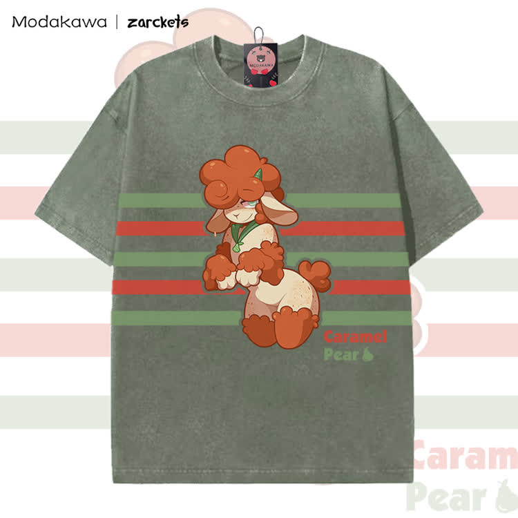 MODAKAWA X zarckets Caramel Poodle Graphic Vintage Washed T-Shirt - Green - 5XL - image 5