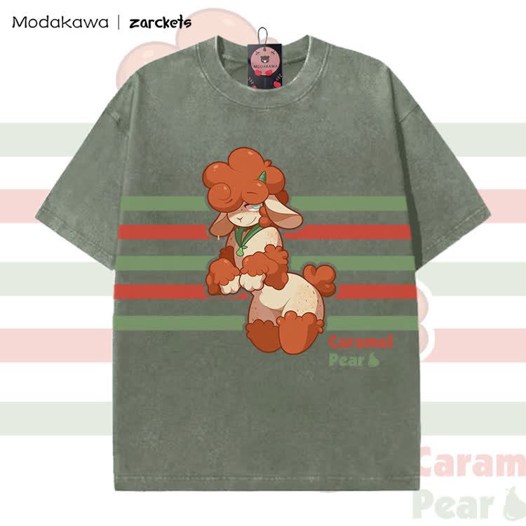 MODAKAWA X zarckets Caramel Poodle Graphic Vintage Washed T-Shirt - Green - 5XL - image 5