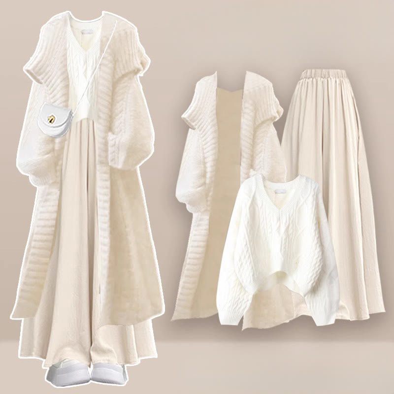 Strickpullover, Strickjacke, Hosenrock mit weitem Bein, dreiteiliges Set - Satz C - XL - image 3