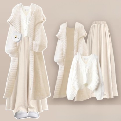 Strickpullover, Strickjacke, Hosenrock mit weitem Bein, dreiteiliges Set - Satz C - XL - image 3