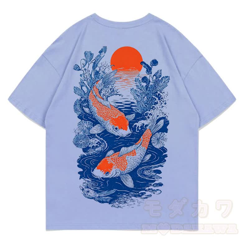 MODAKAWA Print Loose Summer Kurzarm-T-Shirt - Dunstblau - 5XL - image 12