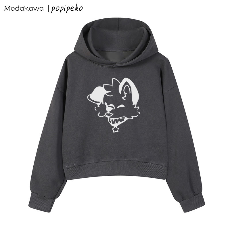MODAKAWA X popipeko Puppy Graphic Cropped Cotton Hoodie - Grey - 3XL - image 7