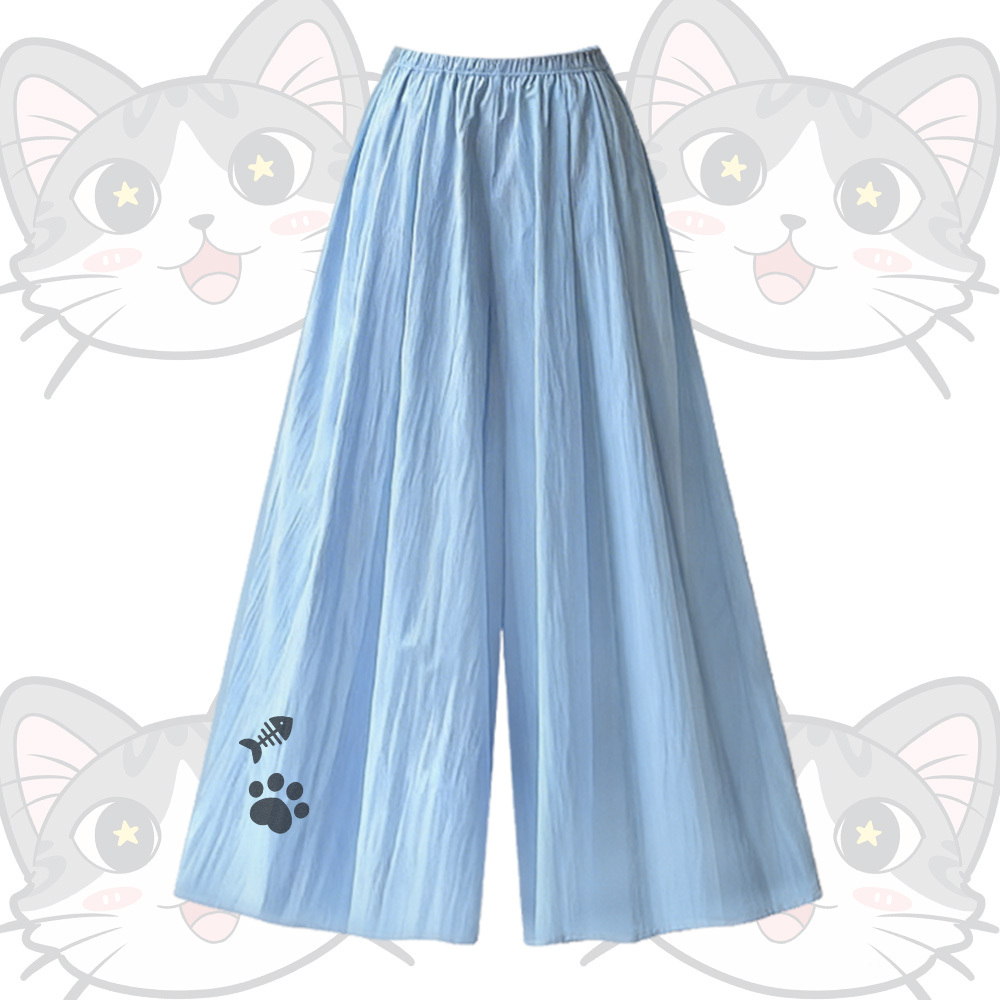 Modakawa-Outfit mit Katzenmotiv, U-Ausschnitt-T-Shirt und weitem Bein - Blue Pants - XL - image 5