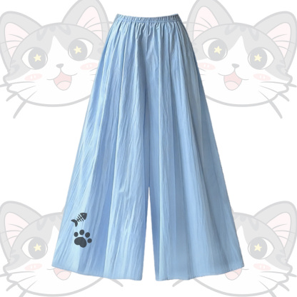 Modakawa-Outfit mit Katzenmotiv, U-Ausschnitt-T-Shirt und weitem Bein - Blue Pants - XL - image 5