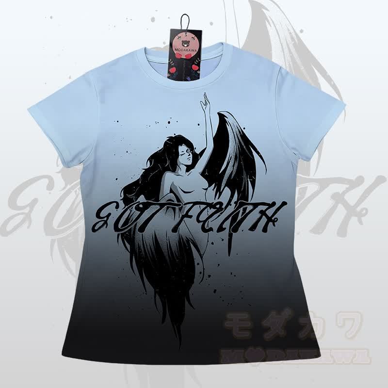 EVIL FAITH Angel Graphic Gradient T-Shirt Shorts Modakawa Matching Outfit - Blaues T-Shirt - 5XL - image 4