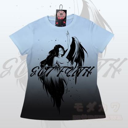 EVIL FAITH Angel Graphic Gradient T-Shirt Shorts Modakawa Matching Outfit - Blaues T-Shirt - 5XL - image 4