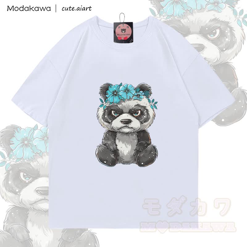 MODAKAWA X cute.aiart Floral Panda Graphic 100% Cotton T-Shirt - Weiß - 5XL - image 3
