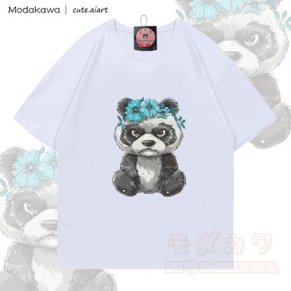 MODAKAWA X cute.aiart Floral Panda Graphic 100% Cotton T-Shirt - Weiß - 5XL - image 3