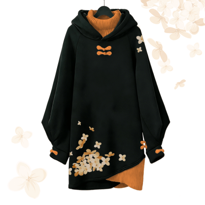 Vintage Kapuzenpullover-Kleid mit Kirschblüten-Grafik, Modakawa-Schnalle - Orange - 3XL - image 2