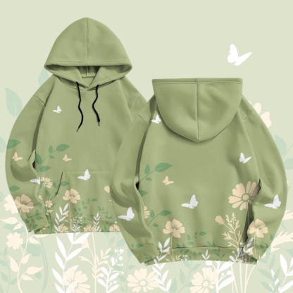 MODAKAWA Pullover-Hoodie mit Blumen- und Schmetterlingsmotiv (Allover-Print) - Green - 8XL - image 2
