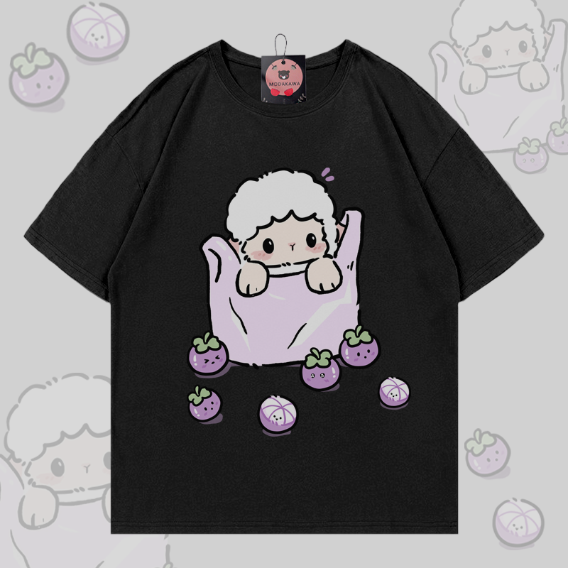 Modakawa T-Shirt aus 100 % Baumwolle mit Schaf- und Blaubeermotiv - Black - 5XL - image 3