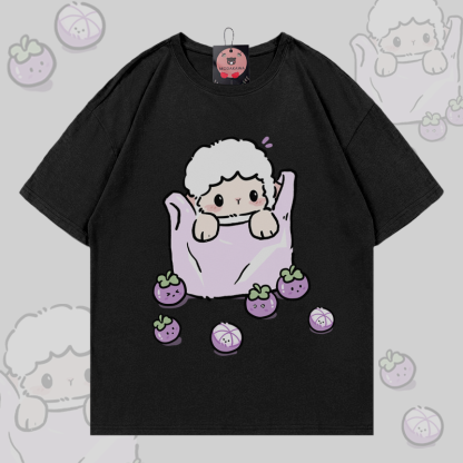 Modakawa T-Shirt aus 100 % Baumwolle mit Schaf- und Blaubeermotiv - Black - 5XL - image 3