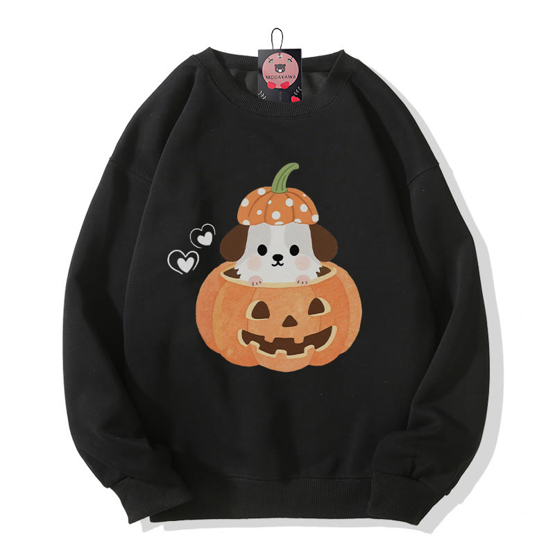 Sweatshirt mit Rundhalsausschnitt und Welpenmotiv in Kürbis – Halloween-Grafik – Sweatshirt - Black - 5XL - image 3