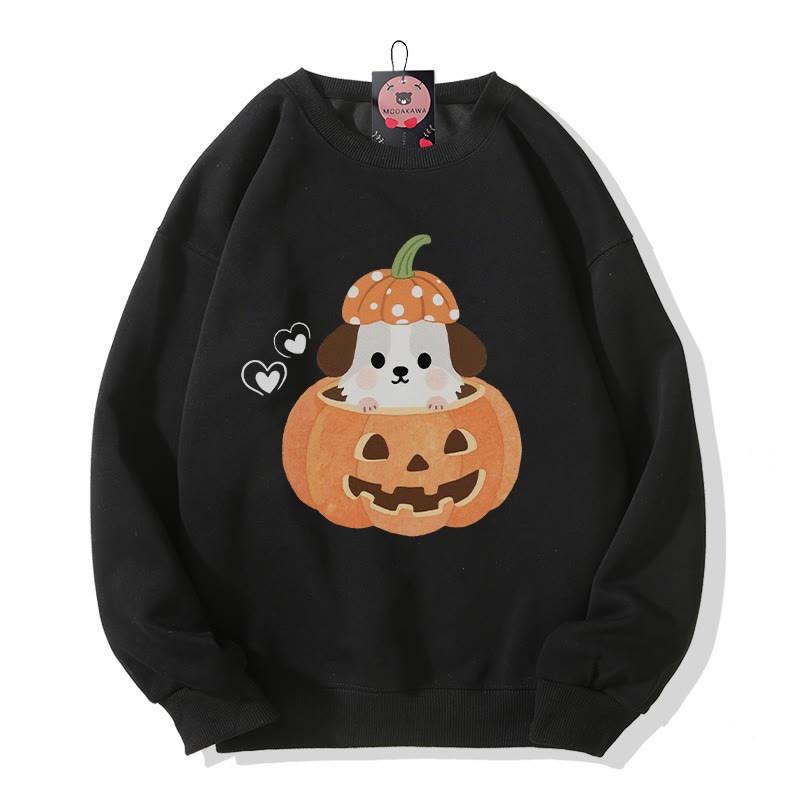 Sweatshirt mit Rundhalsausschnitt und Welpenmotiv in Kürbis – Halloween-Grafik – Sweatshirt - Black - 5XL - image 3