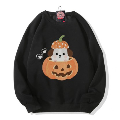 Sweatshirt mit Rundhalsausschnitt und Welpenmotiv in Kürbis – Halloween-Grafik – Sweatshirt - Black - 5XL - image 3
