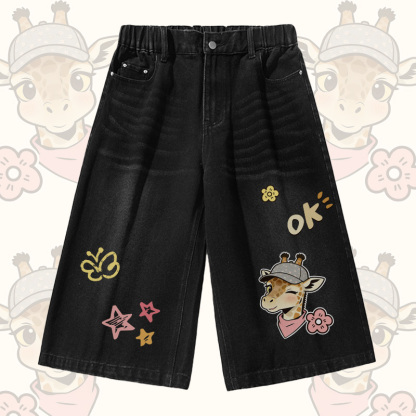 Giraffen-Modakawa Vintage-T-Shirt, Jeansshorts und passendes Outfit - Black Shorts - 3XL - image 3